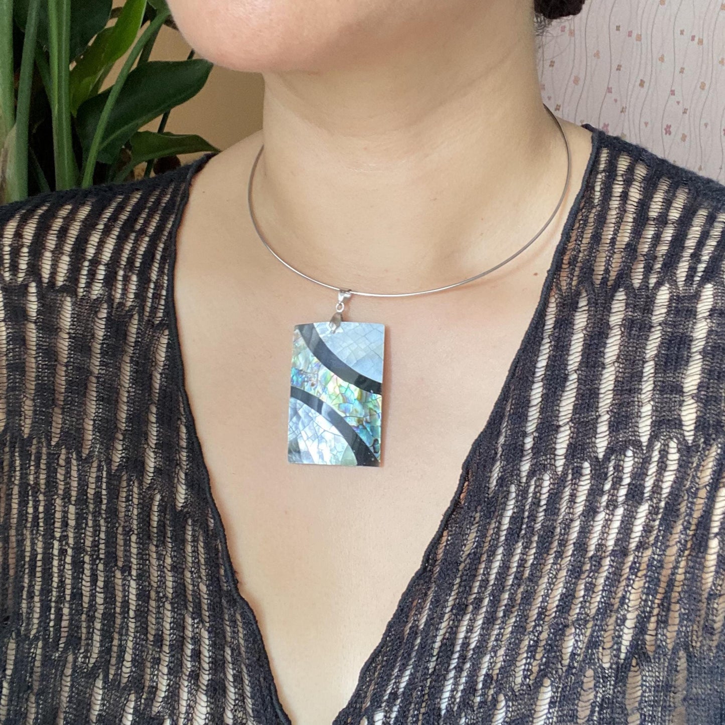 Minimalist Mother of Pearl Necklace | Rectangular Shell Pendant | Stainless Steel Choker | Elegant Jewelry Gift for Her