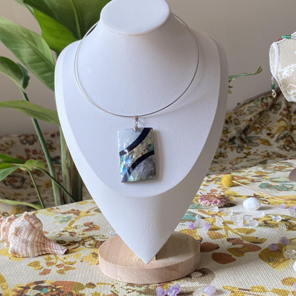Minimalist Mother of Pearl Necklace | Rectangular Shell Pendant | Stainless Steel Choker | Elegant Jewelry Gift for Her