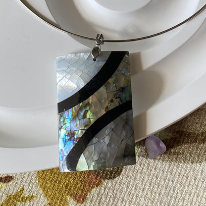 Minimalist Mother of Pearl Necklace | Rectangular Shell Pendant | Stainless Steel Choker | Elegant Jewelry Gift for Her