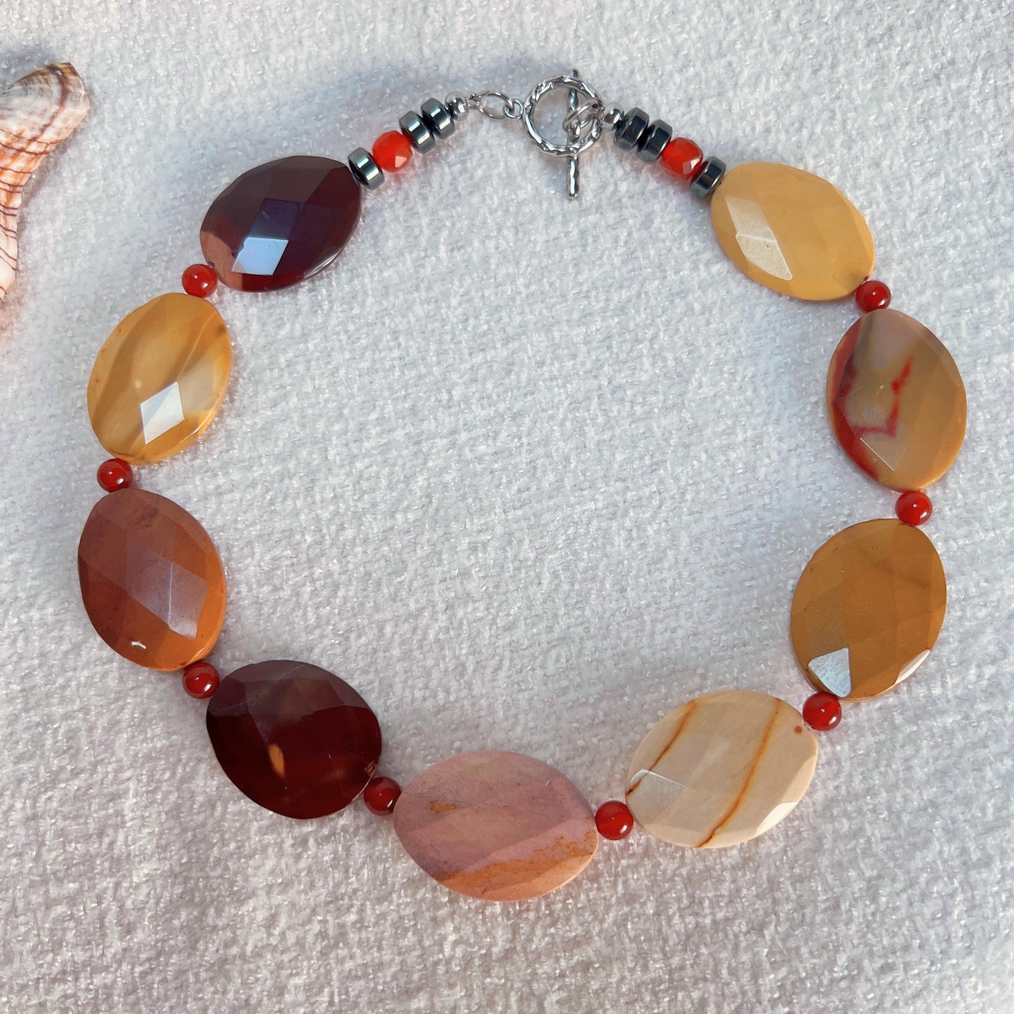 Bold Gemstone Necklace with Chunky Navette-Cut Red Agate & Hematite Beads | Handmade Boho Ethnic Statement Jewelry Gift