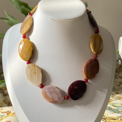 Bold Gemstone Necklace with Chunky Navette-Cut Red Agate & Hematite Beads | Handmade Boho Ethnic Statement Jewelry Gift