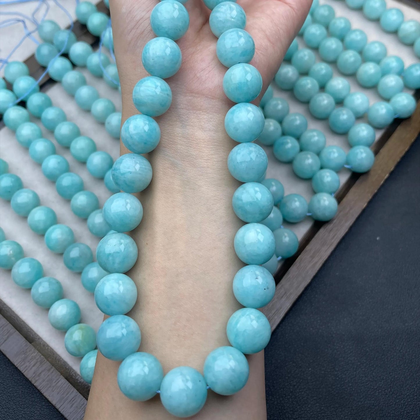 High-Transparency Natural Amazonite Round Beads 14 mm · Fresh Blue-Green · Hand-Polished Gemstones for DIY Bracelets, Necklaces & Earrings