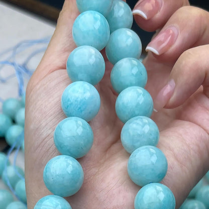 High-Transparency Natural Amazonite Round Beads 14 mm · Fresh Blue-Green · Hand-Polished Gemstones for DIY Bracelets, Necklaces & Earrings