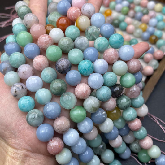 Vintage Pastel Multi-Gemstone 12mm Round Beads · 38cm Strand | Hand-Polished Natural Stones for DIY Bracelets, Necklaces & Earrings