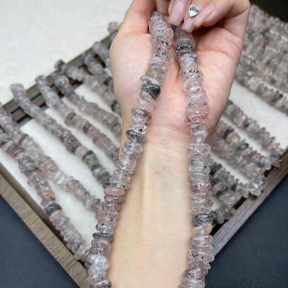 Unregelmäßige Glimmer‑Rosenquarz‑Nuggets 11 mm | Phantom‑Effekt, schwarze Glimmereinschlüsse & Handpoliert für DIY Armbänder, Halsketten