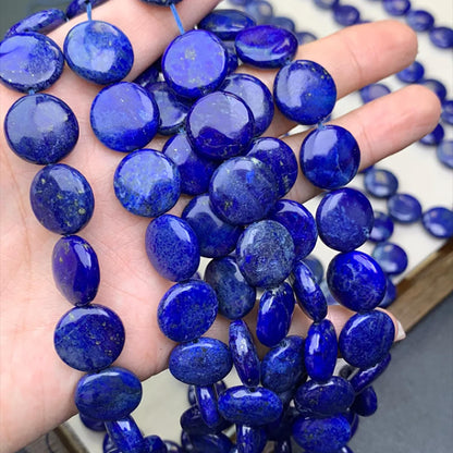 Natural Lapis Lazuli Coin Beads 14 mm · Pyrite & Calcite Starry Pattern · Hand-Polished Gemstone Discs for DIY Bracelets, Necklaces & Earrings