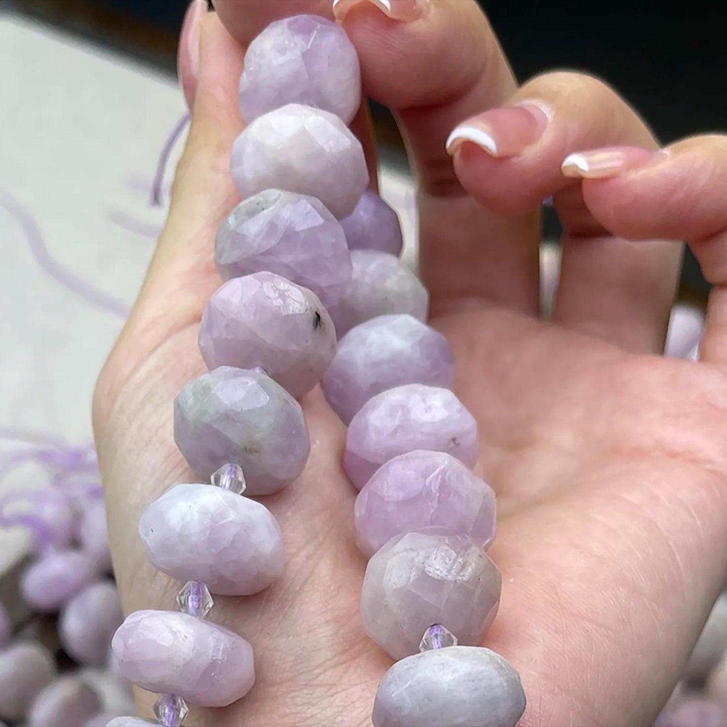 Old Mine Kunzite Chips 15×8mm | Faceted Abacus Cut · Semi-Transparent Pink Violet Beads · DIY Jewelry Making for Bracelets & Necklaces