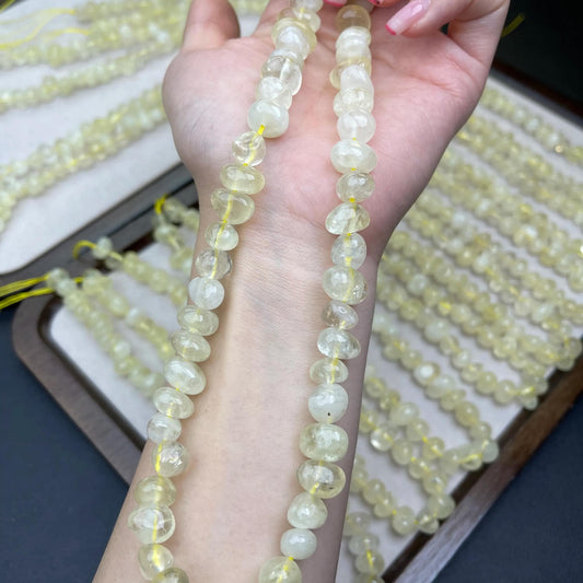 Natürliche Zitronenquarz-Knopfperlen · 38 cm Strang · Mittleres Loch · Frisches gelbes Leuchten · DIY-Schmuckherstellungszubehör