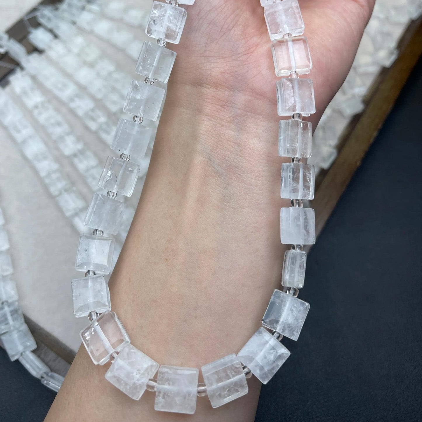 Natural White Quartz Double-Layer Square Chip Beads 10×5mm · Medium Hole · Faceted Shine | DIY Bracelets, Necklaces & Earrings