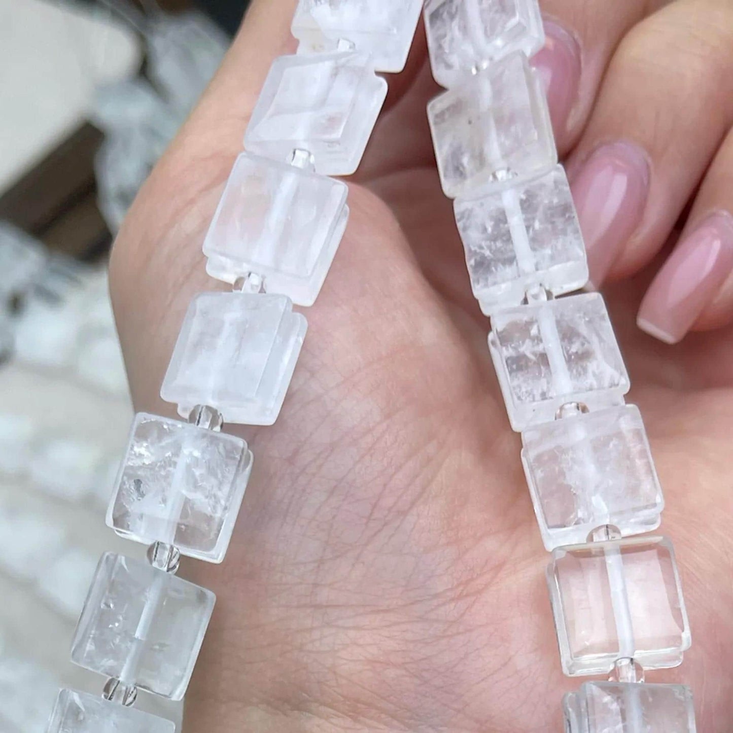 Natural White Quartz Double-Layer Square Chip Beads 10×5mm · Medium Hole · Faceted Shine | DIY Bracelets, Necklaces & Earrings