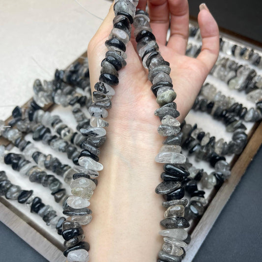 Natural Black Rutilated Quartz Chip Beads 13mm | Medium Drill Strand 38cm | Organic Freeform Beads for DIY Bracelets, Necklaces & Earrings