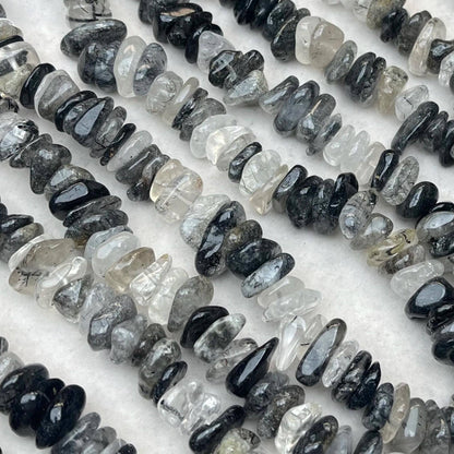 Natural Black Rutilated Quartz Chip Beads 13mm | Medium Drill Strand 38cm | Organic Freeform Beads for DIY Bracelets, Necklaces & Earrings