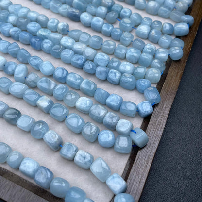 Natural Aquamarine Irregular Cube Chip Beads 8–10mm · 38cm Strand · Medium Hole · Fresh Sea Blue · DIY Bracelet Necklace Earring Jewelry