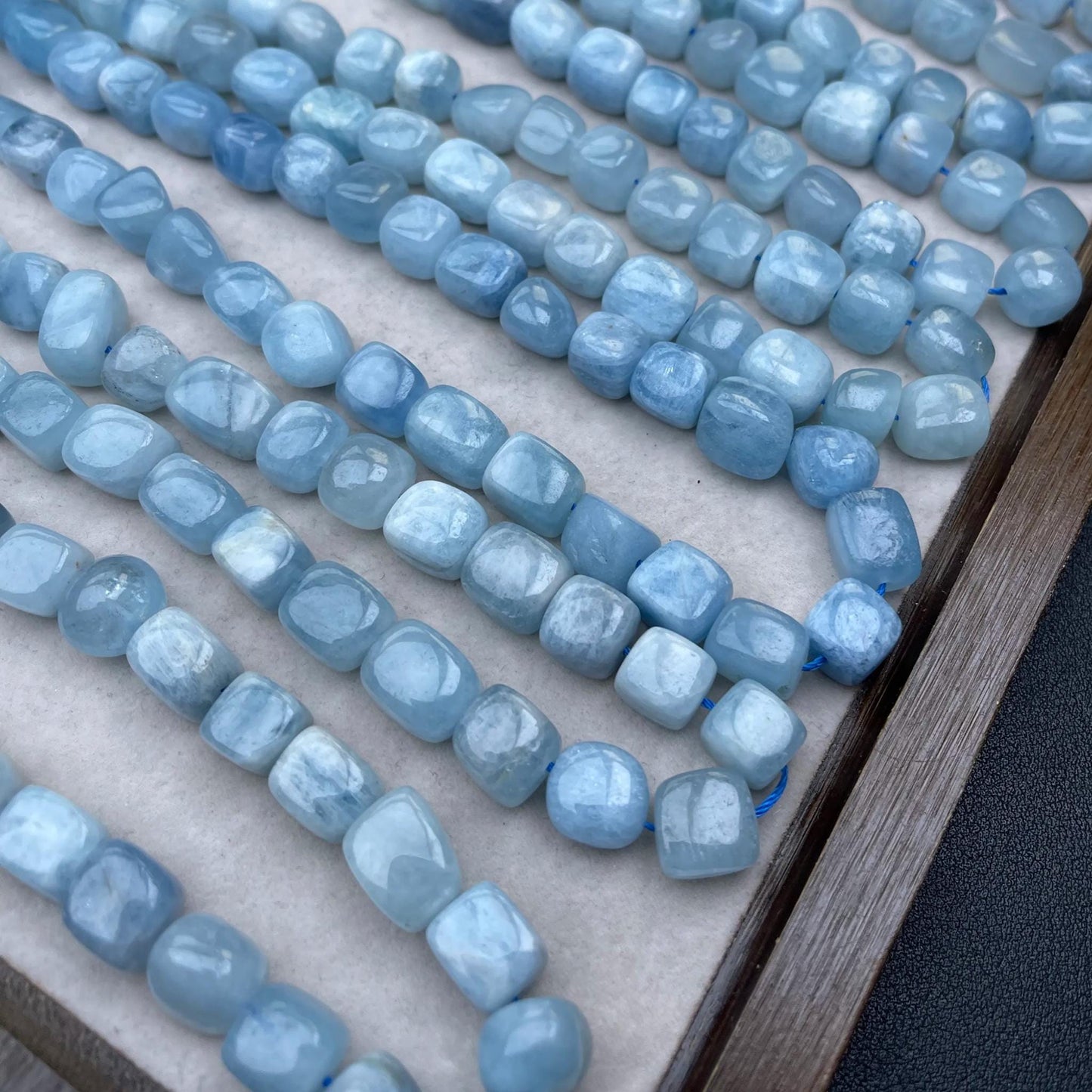 Natural Aquamarine Irregular Cube Chip Beads 8–10mm · 38cm Strand · Medium Hole · Fresh Sea Blue · DIY Bracelet Necklace Earring Jewelry