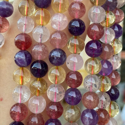 Natural Super Seven Multicolor Crystal Round Beads 10 mm · 38 cm Strand | Amethyst Citrine Rose Quartz Mix · DIY Bracelet & Necklace Jewelry Making Supplies