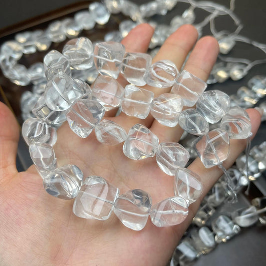 Natural White Quartz Nugget Beads 13–14 mm | Brazilian Clear Crystal Strand 38 cm · Unpolished Faceted Gemstone Beads for DIY Jewelry Making