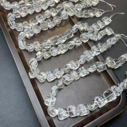 Natürliche weiße Quarznugget-Perlen 13–14 mm | Brasilianischer klarer Kristallstrang 38 cm · Ungeschliffene facettierte Edelsteinperlen zur DIY-Schmuckherstellung