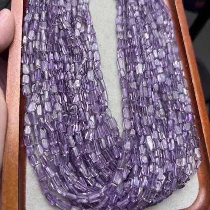 Handmade Purple Glass Bead Strand | Rectangular Tube Beads with Nugget Look | DIY Jewelry Making, Bracelets, Necklaces, 36cm