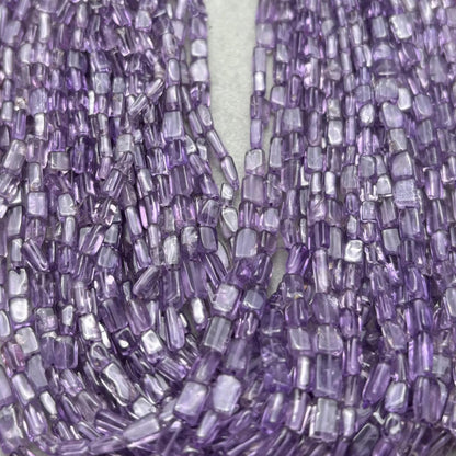 Handmade Purple Glass Bead Strand | Rectangular Tube Beads with Nugget Look | DIY Jewelry Making, Bracelets, Necklaces, 36cm