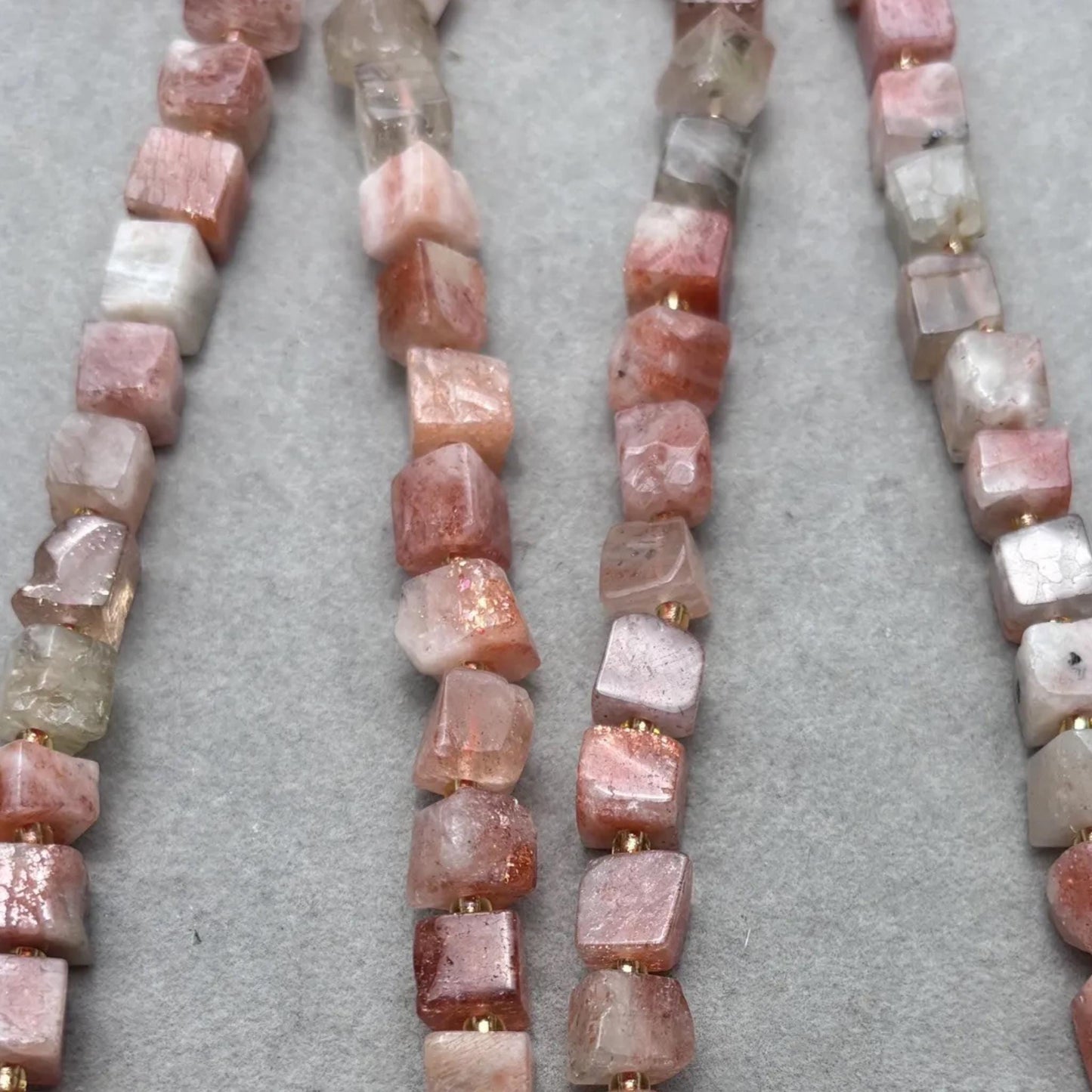 Natural Sunstone Cube Bead Strands for DIY Jewelry, Square Nugget Gemstones, Lightly Polished, Warm Toned, Approx. 38cm