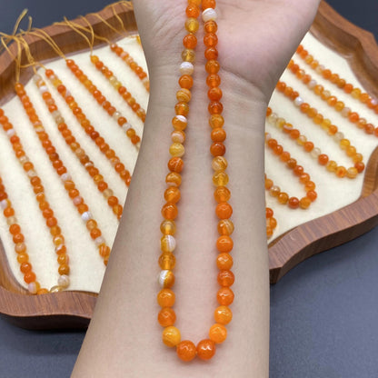 Facettierte orange Achatperlen für DIY Schmuckherstellung, runde geschnittene Edelsteine, banded Muster, ca. 6mm, Strang ca. 38cm