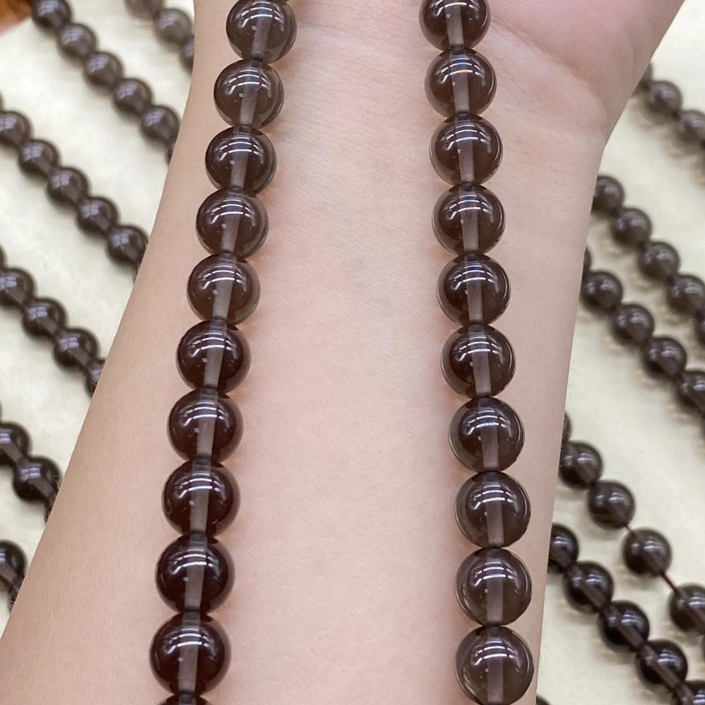 Runde Rauchquarz Perlen für DIY Schmuck, polierte Edelstein Kugeln für Mala Armband oder Halskette, Naturstein 8mm ca. 38cm Strang