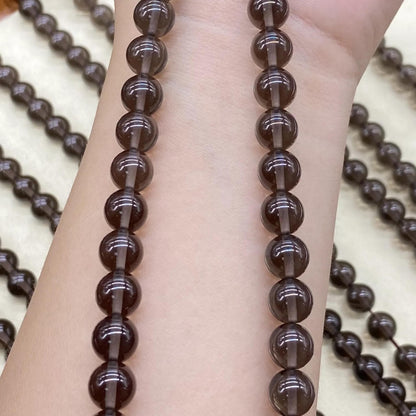 Runde Rauchquarz Perlen für DIY Schmuck, polierte Edelstein Kugeln für Mala Armband oder Halskette, Naturstein 8mm ca. 38cm Strang