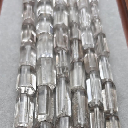 Facettierte Rauchquarz Röhrenperlen für DIY-Schmuck, natürliche zylindrische Edelsteine, 40cm Strang, große Tube Beads