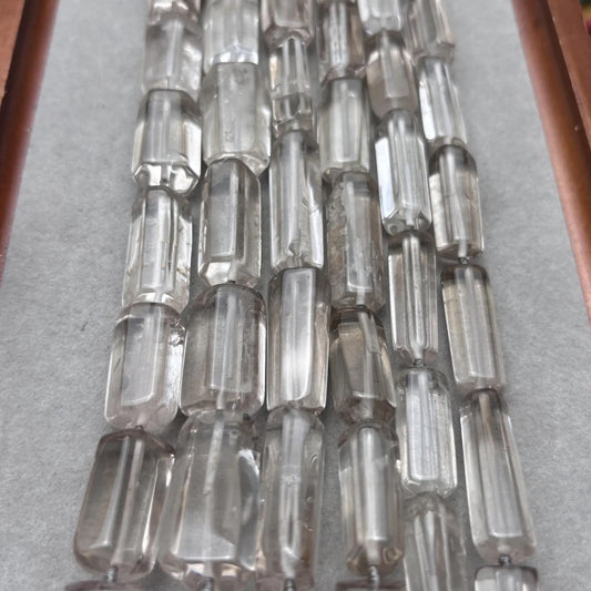Facettierte Rauchquarz Röhrenperlen für DIY-Schmuck, natürliche zylindrische Edelsteine, 40cm Strang, große Tube Beads