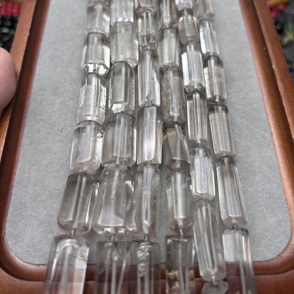 Facettierte Rauchquarz Röhrenperlen für DIY-Schmuck, natürliche zylindrische Edelsteine, 40cm Strang, große Tube Beads