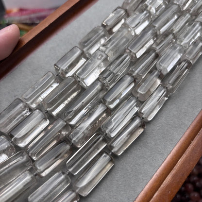 Facettierte Rauchquarz Röhrenperlen für DIY-Schmuck, natürliche zylindrische Edelsteine, 40cm Strang, große Tube Beads