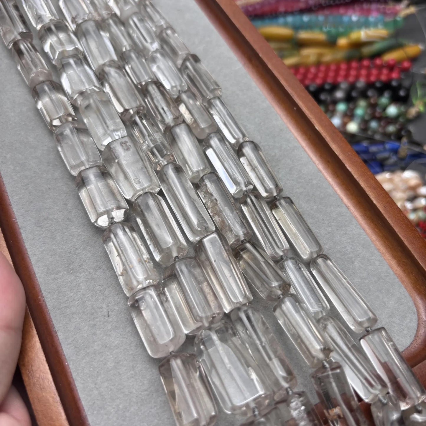 Facettierte Rauchquarz Röhrenperlen für DIY-Schmuck, natürliche zylindrische Edelsteine, 40cm Strang, große Tube Beads