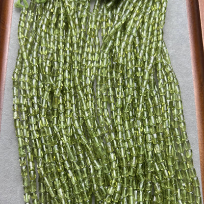 Natürliche Peridot Röhrenperlen aus Indien für Schmuckherstellung, zylinderförmig, hellgrün, ca. 3.5x5.5mm, 1 Strang ca. 36cm, DIY Zubehör