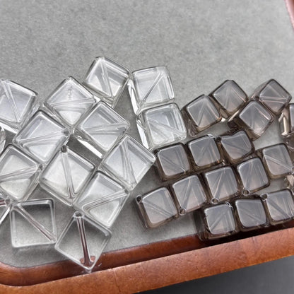 Natürliche Quarz Würfelperlen aus Brasilien – Klarer und Rauchquarz, quadratisch gebohrt, für DIY Schmuck & Halsketten, ca. 10 mm