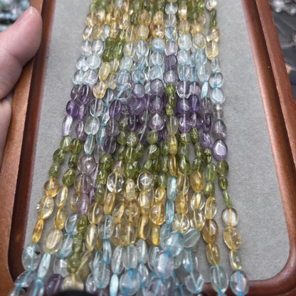 Bunte Edelsteinperlen Oval Nuggets – Amethyst, Citrin, Blauquarz & Grünquarz für DIY-Schmuck, Halbedelsteine, 1 Strang ca. 38cm
