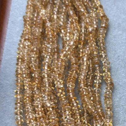 Natürliche Citrin Rondelle Perlen – Transparente gelbe Quarz Abstandshalter für DIY-Schmuck, feine Disc Beads, ca. 3mm, 38cm Strang