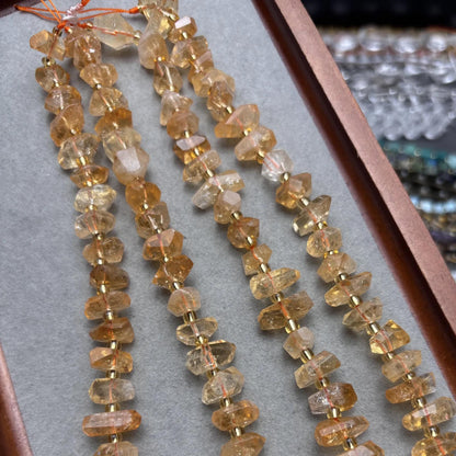 Natürliche Citrin Nuggets für Schmuckherstellung, Rohkristall Doppelspitzen Perlen aus Brasilien, Chunky Beads Edelsteinstrang 40cm
