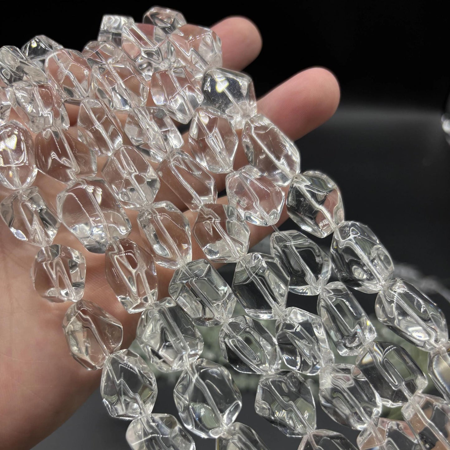 Natural Clear Quartz Beads for Jewelry Making | Faceted Polygon Nuggets from Brazil | Chunky Transparent Gemstone Strand 38cm