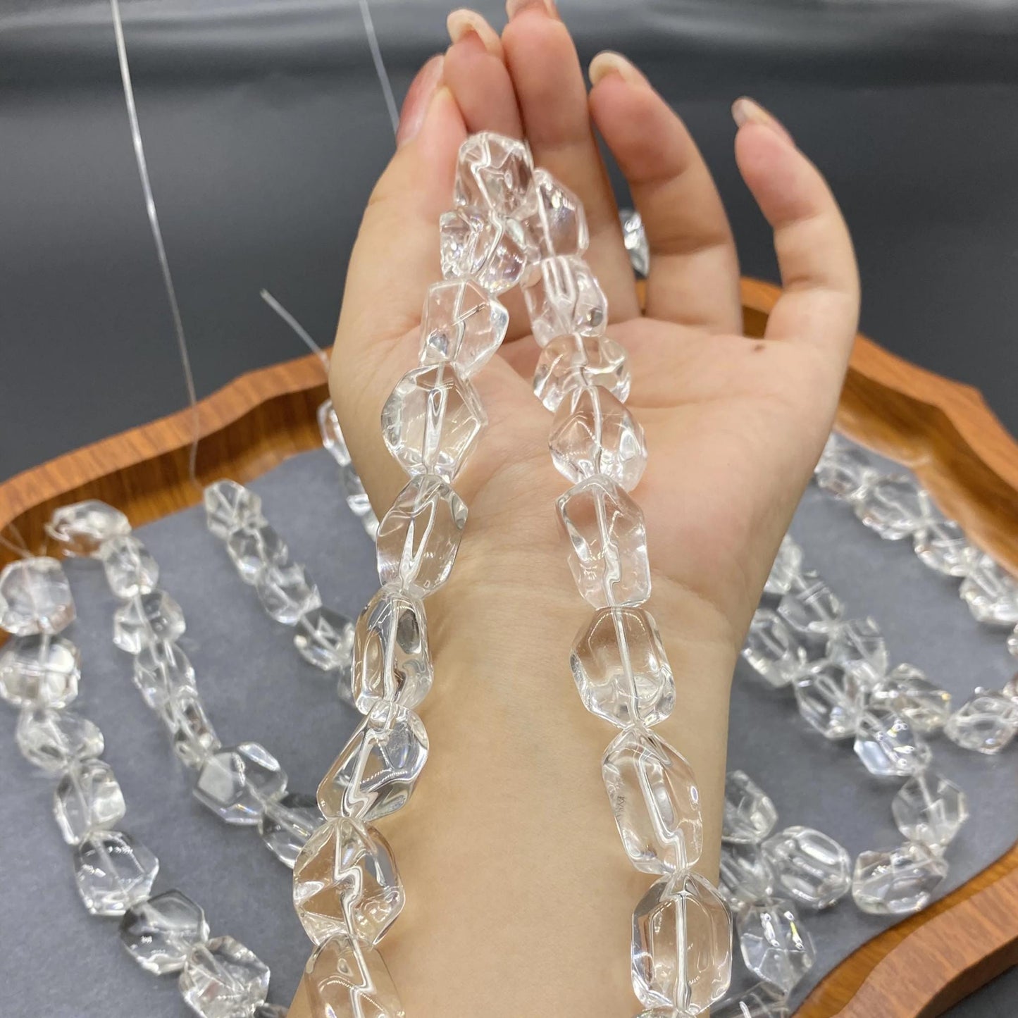 Natural Clear Quartz Beads for Jewelry Making | Faceted Polygon Nuggets from Brazil | Chunky Transparent Gemstone Strand 38cm