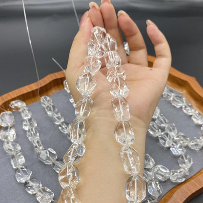 Natural Clear Quartz Beads for Jewelry Making | Faceted Polygon Nuggets from Brazil | Chunky Transparent Gemstone Strand 38cm