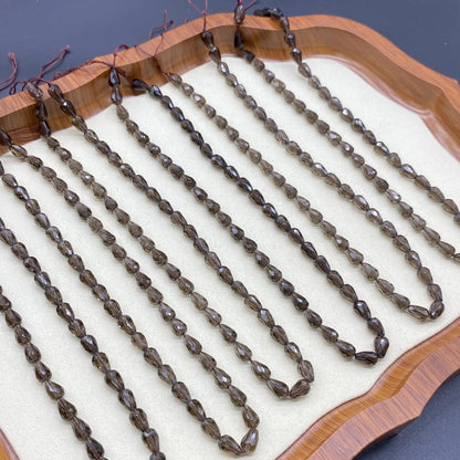 Facettierte Rauchquarz Tropfenperlen für DIY Schmuck, Natur Edelstein Strang, Teardrop Form, handgeschliffen, ca. 38cm lang