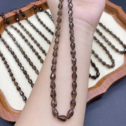 Facettierte Rauchquarz Tropfenperlen für DIY Schmuck, Natur Edelstein Strang, Teardrop Form, handgeschliffen, ca. 38cm lang