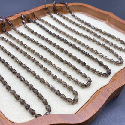 Facettierte Rauchquarz Tropfenperlen für DIY Schmuck, Natur Edelstein Strang, Teardrop Form, handgeschliffen, ca. 38cm lang