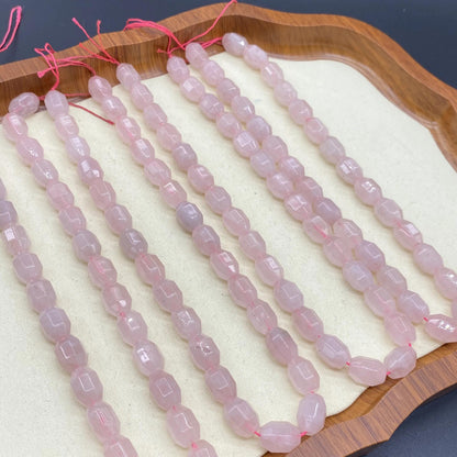Natürliche Rosenquarz Fassperlen facettiert, rosa Edelsteinperlen Strang für DIY Armband Halskette, Octagon Barrel Beads Schmuckherstellung