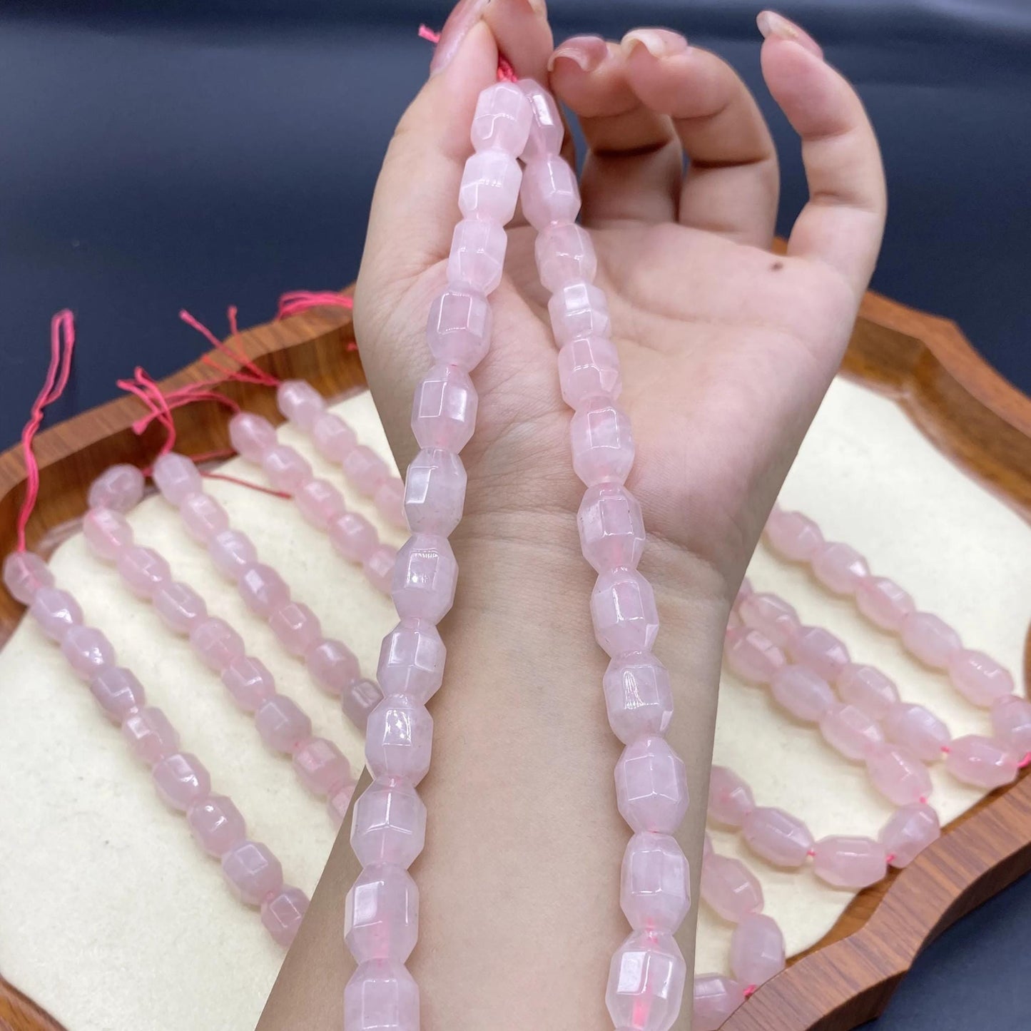 Natürliche Rosenquarz Fassperlen facettiert, rosa Edelsteinperlen Strang für DIY Armband Halskette, Octagon Barrel Beads Schmuckherstellung