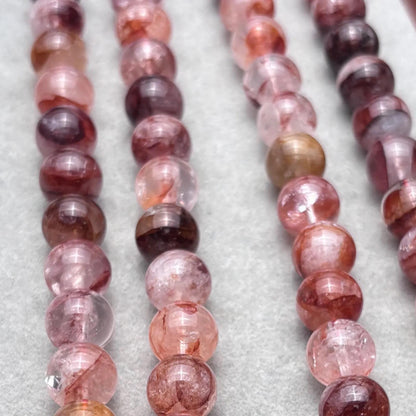 Strawberry Quartz Edelstein Perlenkette für DIY Schmuckherstellung, Rote Runde Perlen, Polierte Kugeln, Chunky Beads ca. 38cm