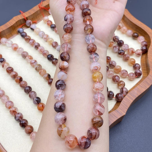 Strawberry Quartz Edelstein Perlenkette für DIY Schmuckherstellung, Rote Runde Perlen, Polierte Kugeln, Chunky Beads ca. 38cm