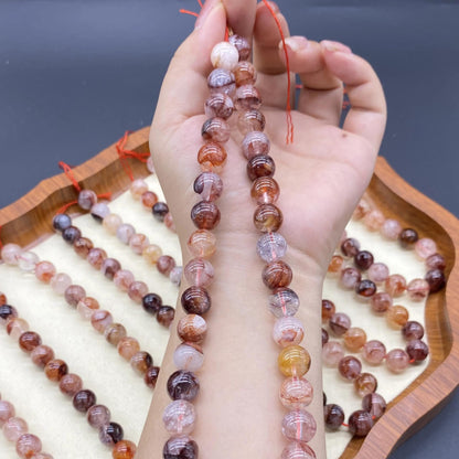 Strawberry Quartz Edelstein Perlenkette für DIY Schmuckherstellung, Rote Runde Perlen, Polierte Kugeln, Chunky Beads ca. 38cm