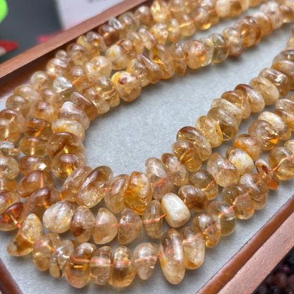 Natürliche Brasilianische Citrin Rohperlen für Schmuckherstellung - DIY Halskette Armband Material, Große Unregelmäßige Beads, 38cm Strang