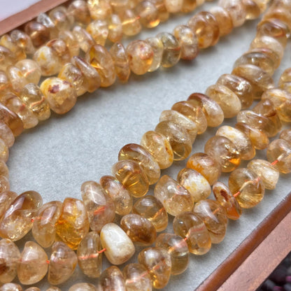 Natürliche Brasilianische Citrin Rohperlen für Schmuckherstellung - DIY Halskette Armband Material, Große Unregelmäßige Beads, 38cm Strang